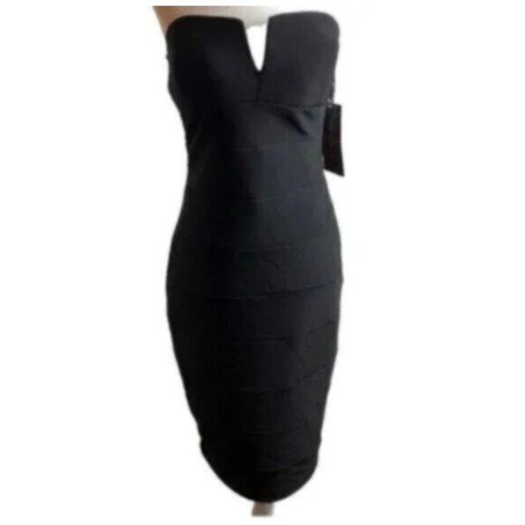 NWT Emerald Sundae Black Strapless Bodycon Fancy Party Dress Juniors Large - Picture 4 of 8